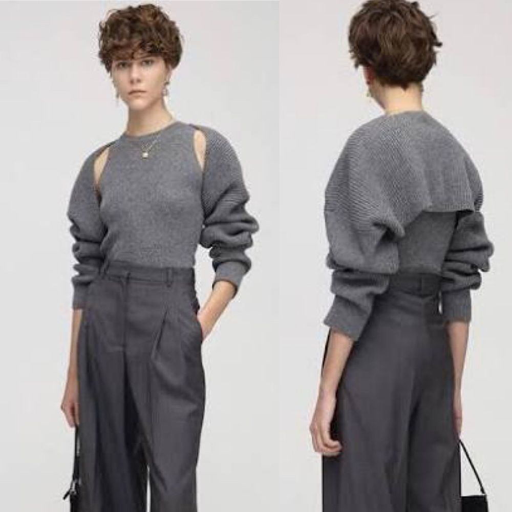 The Frankie Shop Gray Cutout Crewneck Sweater